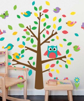 Väggdekor barn -Träd med fåglar