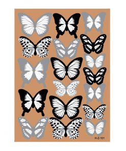 Dekorationsfjärilar 3D - 18 stycken på ark - svart & vit