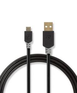 USB-kabel | USB 2.0 | USB-A Hane | USB Micro-B Hane | 480 Mbps | Guldplaterad | 2.00 m | Rund | PVC | Antracit | Kartong med fönster