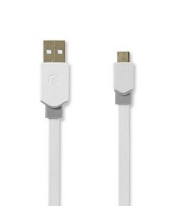 USB-kabel | USB 2.0 | USB-A Hane | USB Micro-B Hane | 480 Mbps | Guldplaterad | 1.00 m | Platt | PVC | Vit | Kartong med fönster