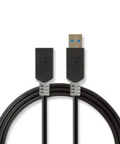 USB-kabel | USB 3.2 Gen 1 | USB-A Hane | USB-A Hona | 5 Gbps | Guldplaterad | 2.00 m | Rund | PVC | Antracit | Kartong med fönster