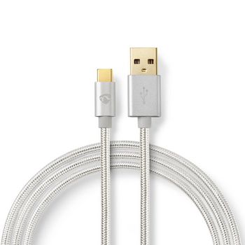 USB-kabel | USB 2.0 | USB-A Hane | USB Type-C™ Hane | 480 Mbps | 10 W | Guldplaterad | 2.00 m | Rund | Flätad / Nylon | Aluminium | Kartong med täckt fönster