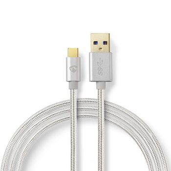 USB-kabel | USB 3.2 Gen 1 | USB-A Hane | USB Type-C™ Hane | 5 Gbps | 10 W | Guldplaterad | 1.00 m | Rund | Flätad / Nylon | Aluminium | Kartong med täckt fönster
